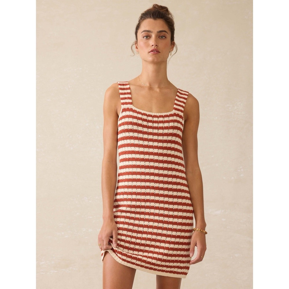 Faherty Seacoast Crochet Sleeveless Dress Sorrento Sand Women's Medium Boho-Chic